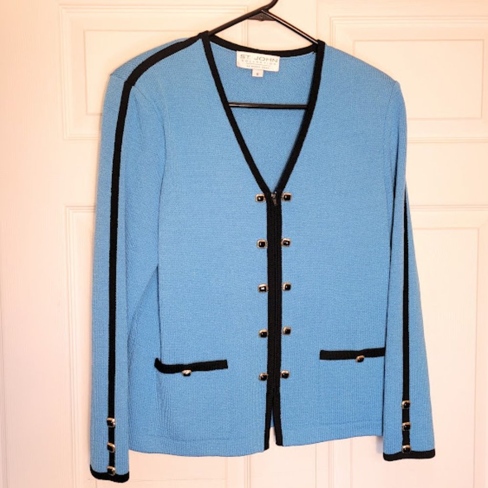 St. John Collection by Marie Gray Vintage Classy Blue Sweater Zip Front Jacket